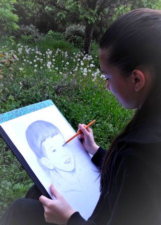 Atelier Dessin Portrait, Vacances en famille, Peinture-aquarelle-collage